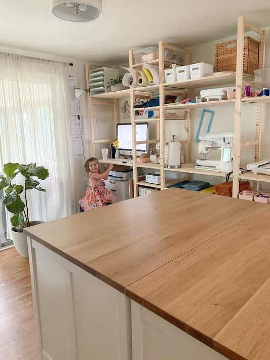 in home sewing space with ivar ikea furniture