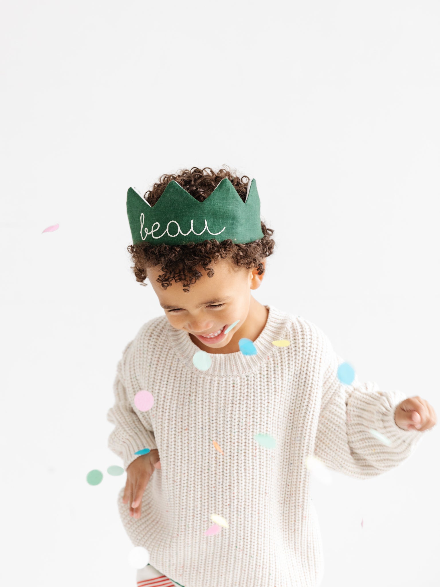 green embroidered birthday crown