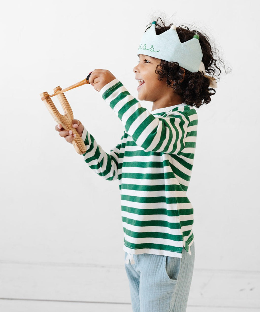 Boy wearing a handmade personalized crown