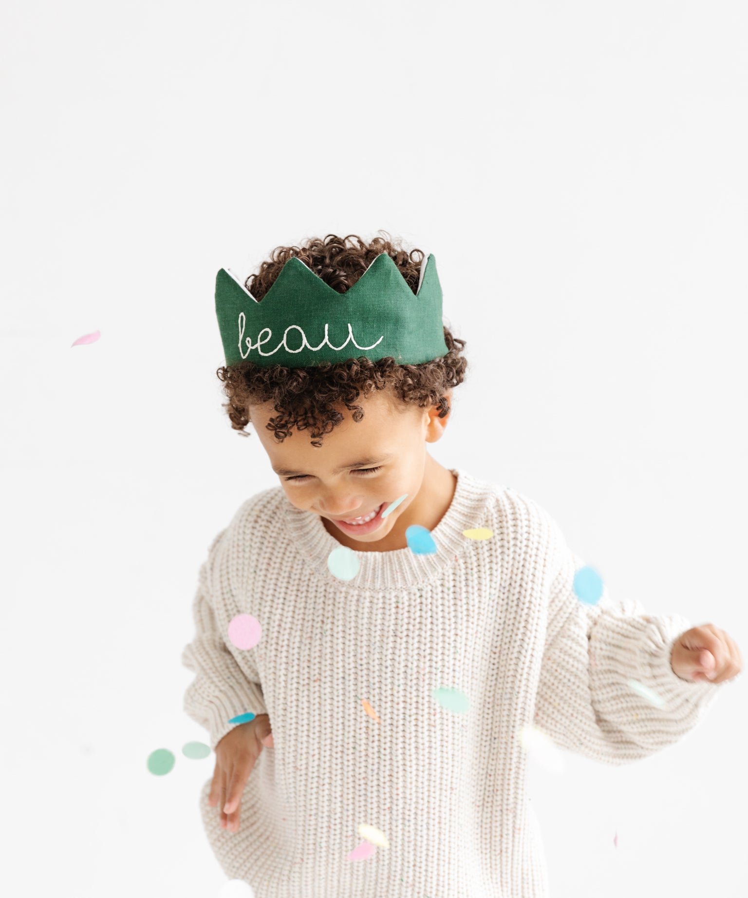 green embroidered birthday crown